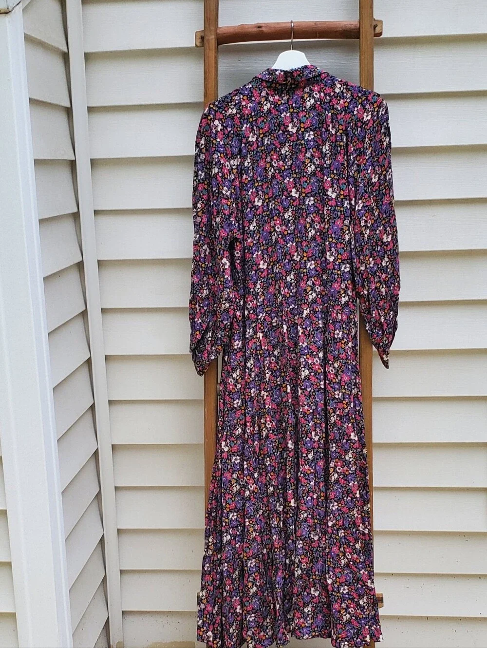 Natural Life Floral Long-Sleeve Button-Front Midi Dress Size XL